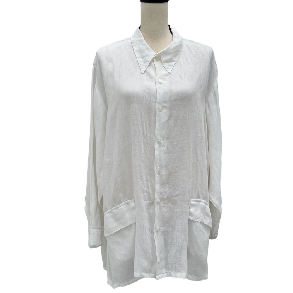 CP SHADES WHITE LINEN TUNIC LENGTH SHIRT/JACKET - SHACKET - Picture 2 of 11